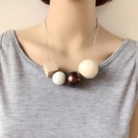 Jewelry Wholesale Custom Brown Ball Ball Square Wood Stitching Necklace Short Money Chain Sweater Chain main image 4