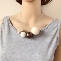 Jewelry Wholesale Custom Brown Ball Ball Square Wood Stitching Necklace Short Money Chain Sweater Chain main image 5
