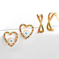 Earrings Micro Inlaid Colorful Diamond Drip Oil Eyes Love Earrings Geometric Cross Zircon Earrings main image 1