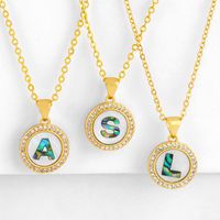Explosive Letter Necklace Round Colored Shell 26 Letter Diamond Necklace main image 6