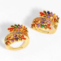 Ring Open Ring Micro-set Colorful Zircon Olive Branch Three-layer Ring Women Wholesale main image 1