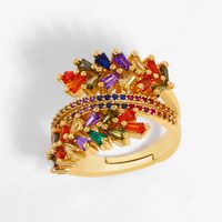 Ring Open Ring Micro-set Colorful Zircon Olive Branch Three-layer Ring Women Wholesale main image 3