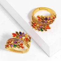Ring Open Ring Micro-set Colorful Zircon Olive Branch Three-layer Ring Women Wholesale main image 4