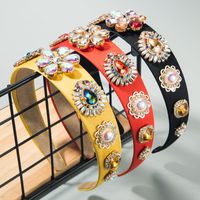 Inlaid Glass Diamond Flower Cloth Headband Wide Edge Spring New Headband main image 2