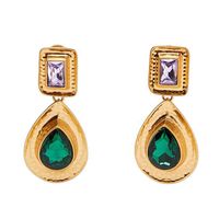 Simple Gold Drop Shaped Alloy Diamond Earrings sku image 1