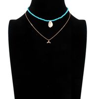 New Turquoise Rice Beads Natural Conch Shell Short Neck Necklace Handmade Necklace Women sku image 1