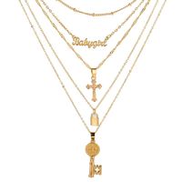 Jewelry English Letter Cross Key Lock Alloy Multilayer Necklace sku image 1