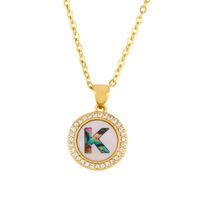 Explosive Letter Necklace Round Colored Shell 26 Letter Diamond Necklace sku image 12