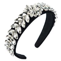 Women's Hair Hoop Leaves And Flowers Accessories Set With Ultra-flash Glass Diamond Gold Velvet Wide Edge Headband Women sku image 1