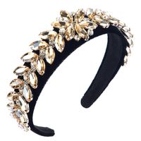 Women's Hair Hoop Leaves And Flowers Accessories Set With Ultra-flash Glass Diamond Gold Velvet Wide Edge Headband Women sku image 4