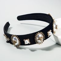 Baroque Style Hair Accessories Black Gold Velvet With Rhinestone Alloy Bee And Pearl Female Hair Hoop main image 2