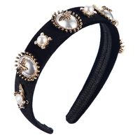 Baroque Style Hair Accessories Black Gold Velvet With Rhinestone Alloy Bee And Pearl Female Hair Hoop sku image 1