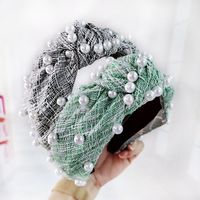 Simple And Stylish Cloth Lady's Headband Houndstooth Tartan Material Nail Pearl Knotted Hair Hoop main image 5