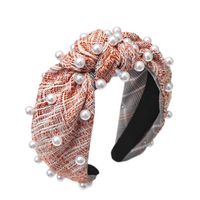Simple And Stylish Cloth Lady's Headband Houndstooth Tartan Material Nail Pearl Knotted Hair Hoop main image 3