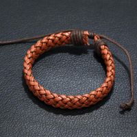 New Jewelry Retro Woven Leather Bracelet Simple Imitation Cowhide Bracelet Bracelet Adjustable main image 5