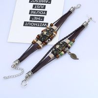 Punk Neue Fabrik Direkt Verkauf Hand Gefertigte Perlen Retro Bronze Legierung Rindsleder Armband Paar Schmuck Grenz Überschreitende Versorgung main image 3