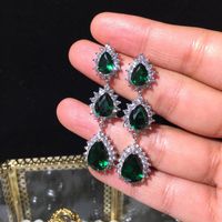 S925 Silver Needle Emerald Earrings Long Ultra Flash Accessories Water Drop Tassel Earrings main image 1