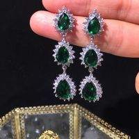 S925 Silver Needle Emerald Earrings Long Ultra Flash Accessories Water Drop Tassel Earrings main image 3