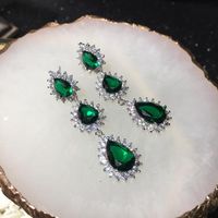 S925 Silver Needle Emerald Earrings Long Ultra Flash Accessories Water Drop Tassel Earrings main image 5