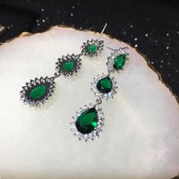 S925 Silver Needle Emerald Earrings Long Ultra Flash Accessories Water Drop Tassel Earrings main image 6