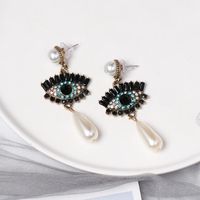 Personalized Big Eye Studs Fashion Retro Shiny Zircon Pearl Earrings main image 3