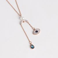 Devil&#39;s Eye Necklace Pearl Inlaid Blue Diamond Eye Necklace Female Back Cover Micro Inlay Pendant Clavicle Chain main image 1