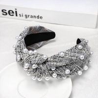 Simple And Stylish Cloth Lady's Headband Houndstooth Tartan Material Nail Pearl Knotted Hair Hoop sku image 4