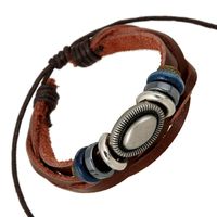 Handmade String Wood Beads Woven Leather Bracelet Wholesale sku image 1