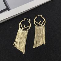 Gold-plated Letter F Earrings Metal Long Fringe Earrings sku image 1