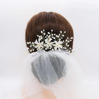Bridal Jewelry Beautiful Alloy Flowers Inserted Comb Handmade Pearl Hair Comb Dress Headdress main image 5