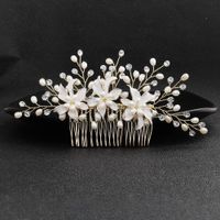 Bridal Jewelry Beautiful Alloy Flowers Inserted Comb Handmade Pearl Hair Comb Dress Headdress main image 3