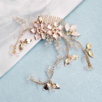 Handmade Bridal Headdress Alloy Flower Branch Hair Comb Pearl Diamond Insert Comb Hair Accessories main image 3