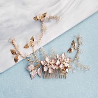 Handmade Bridal Headdress Alloy Flower Branch Hair Comb Pearl Diamond Insert Comb Hair Accessories main image 4