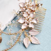 Handmade Bridal Headdress Alloy Flower Branch Hair Comb Pearl Diamond Insert Comb Hair Accessories main image 5