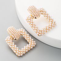 Fashion Earrings Earrings Female Wild Full Of Small Pearl Square Hollow Earrings Exaggerated main image 2