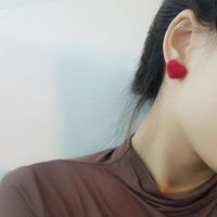 Multicolor Mohair Sweet Peach Heart Multi-pierced Personality Small Earrings Women main image 4