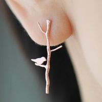 Personalized Design Ear Jewelry Golden Branch Bird Ear Studs Wholesale main image 1