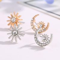 New Korean Star And Moon Earrings Cute Star Moon Diamond Asymmetric Earrings main image 1