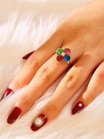 Farbiger Kristall Ring Europäische Und Amerikanische Mode Ol Diamant Vier Blättriger Blumen Ring Einfacher Offener Mädchen Handschmuck Großhandel main image 1