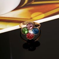 Farbiger Kristall Ring Europäische Und Amerikanische Mode Ol Diamant Vier Blättriger Blumen Ring Einfacher Offener Mädchen Handschmuck Großhandel main image 3