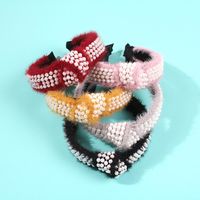 Women's Broad-knit Mink Hair Trendy Hoop With Pearl Knotting Solid Color Knitted Hair Accessories main image 5