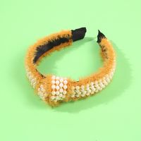 Women's Broad-knit Mink Hair Trendy Hoop With Pearl Knotting Solid Color Knitted Hair Accessories main image 4