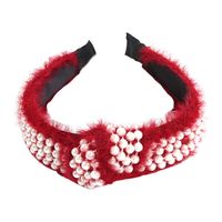 Women's Broad-knit Mink Hair Trendy Hoop With Pearl Knotting Solid Color Knitted Hair Accessories main image 3