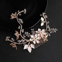 Handmade Bridal Headdress Alloy Flower Branch Hair Comb Pearl Diamond Insert Comb Hair Accessories sku image 1