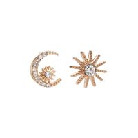 New Korean Star And Moon Earrings Cute Star Moon Diamond Asymmetric Earrings sku image 1