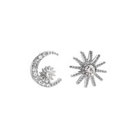 New Korean Star And Moon Earrings Cute Star Moon Diamond Asymmetric Earrings sku image 2