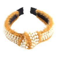 Women's Broad-knit Mink Hair Trendy Hoop With Pearl Knotting Solid Color Knitted Hair Accessories sku image 1