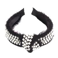 Women's Broad-knit Mink Hair Trendy Hoop With Pearl Knotting Solid Color Knitted Hair Accessories sku image 2