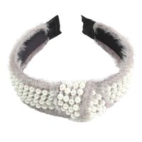Women's Broad-knit Mink Hair Trendy Hoop With Pearl Knotting Solid Color Knitted Hair Accessories sku image 3