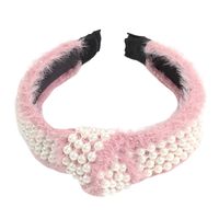 Women's Broad-knit Mink Hair Trendy Hoop With Pearl Knotting Solid Color Knitted Hair Accessories sku image 4
